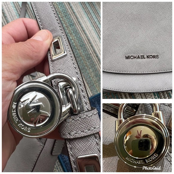 Michael Kors Medium Messenger Pearl Grey Hamilton Adjustable Crossbody Purse - Picture 2 of 13